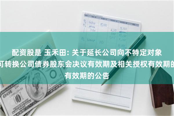 配资股是 玉禾田: 关于延长公司向不特定对象发行可转换公司债券股东会决议有效期及相关授权有效期的公告
